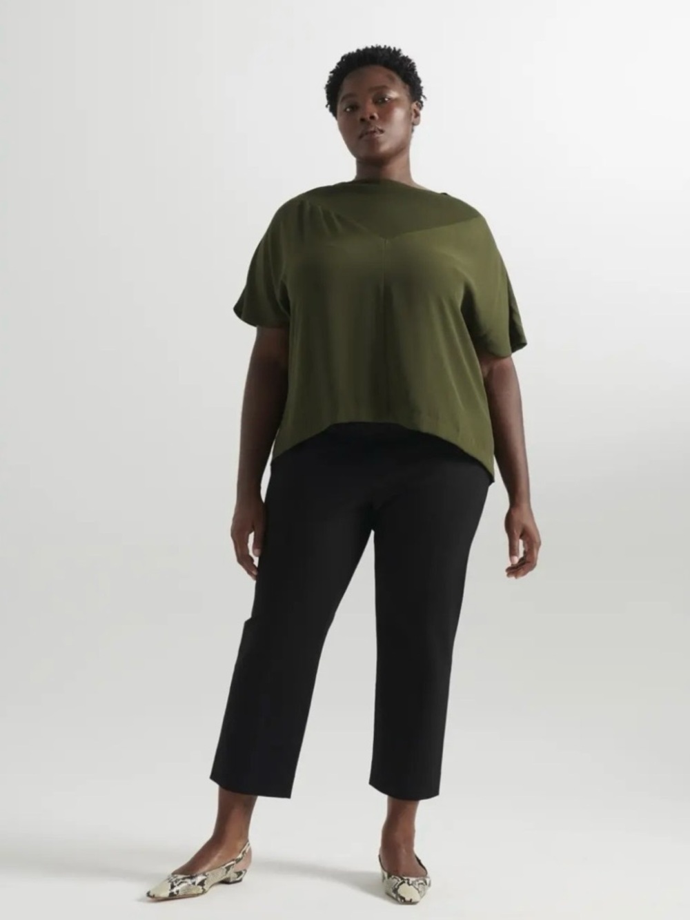 NEW Pari Passu Short Sleeve Maura Top Blouse in Army Green, Women's Size 12 D